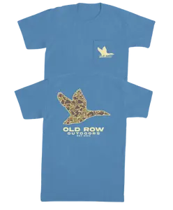 Women's Old Row Pocket T-Shirt, Outdoors Flying Duck Print Design