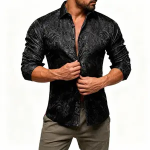 AILISUS Black Men's Paisley Shirt Business Sunscreen Anti-wrinkle Formal Shirt Button Shirt Simple Commuter Men's Summer Tops Casual Longsleeves Casual Soft Fit