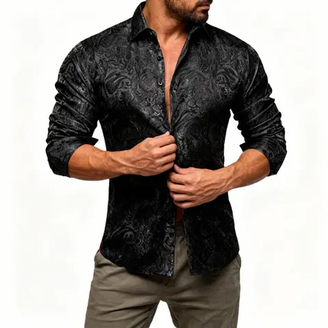 AILISUS Black Men's Paisley Shirt Business Sunscreen Anti-wrinkle Formal Shirt Button Shirt  Summer Tops Casual Longsleeves Tops