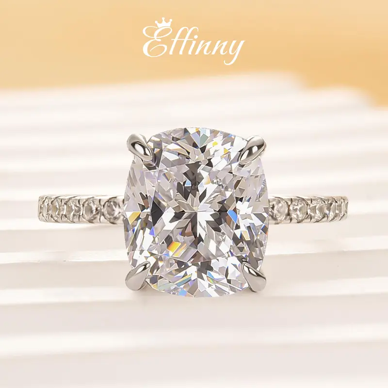 Effinny 3.0ct Cushion Cut Engagement Ring In Sterling Silver, Women's Promise Ring 5A Grade Cubic Zirconia Anniversary Ring, Cubic Zirconia Rings, Wedding Engagement Ring