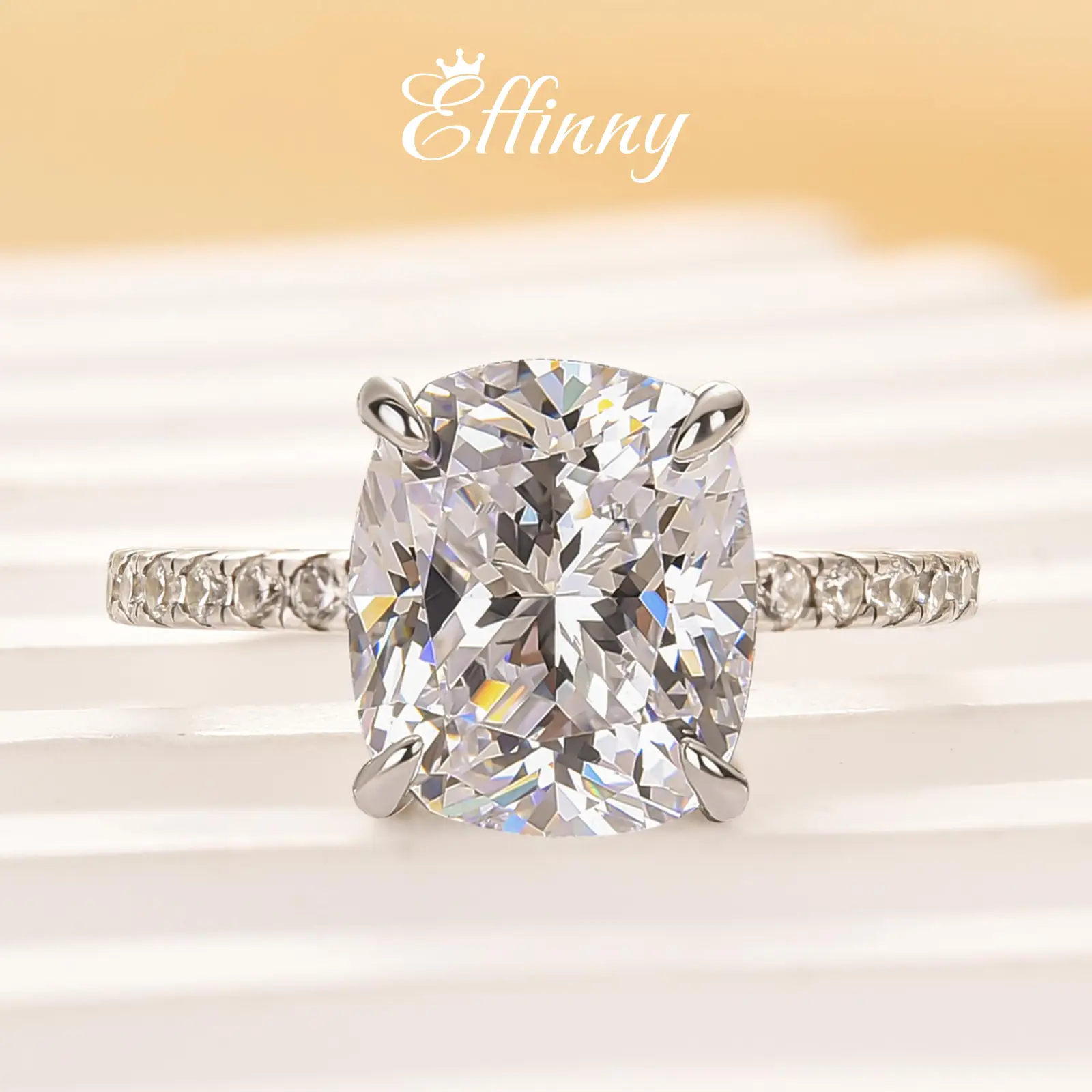 Effinny 3.0ct Cushion Cut Engagement Ring In Sterling Silver, Women's Promise Ring 5A Grade Cubic Zirconia Anniversary Ring