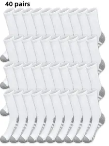 40 pairs of men's solid color crew socks, breathable, comfortable, soft, casual, and simple style men's socks, Daily wear socks