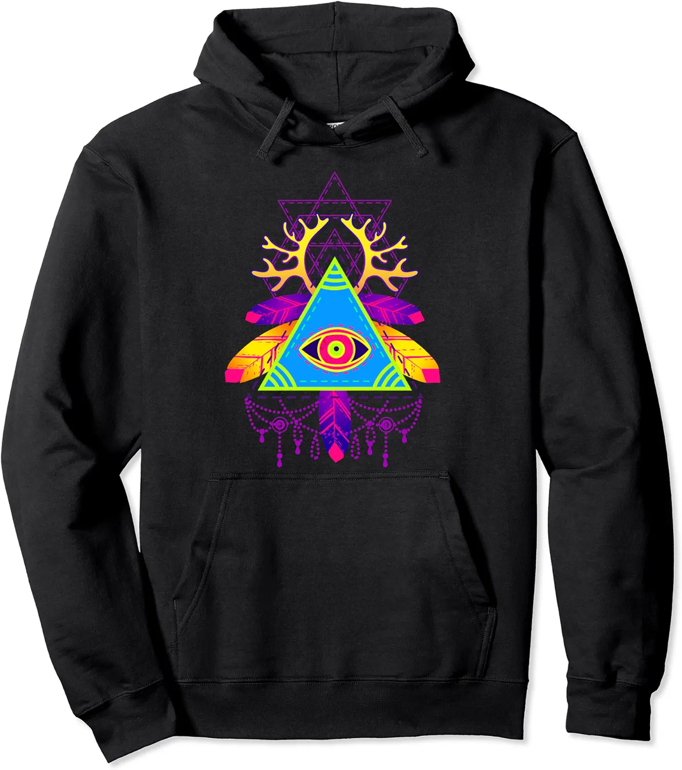 Psychedelic All-Seeing Eye Pyramid Illuminati Conspiracy Pullover Hoodie - Wesleylaird Shop 44B0BVNS18VY