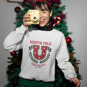 North Pole University Christmas Sweater, Casual Preppy Style with super soft inner fabric.