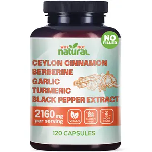 Why Not Natural 5-in-1 Organic Ceylon Cinnamon Capsules with Garlic, Berberine, Turmeric, Black Pepper Extract Pills Flavor Spice Dietary Healthcare Edible Fitness Supplement