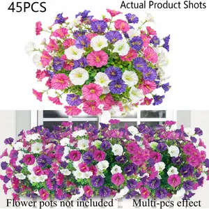 45 Bundles Artificial Low Petunias, Wind & Rain Resistant Vibrant Color High-Quality Plastic Outdoor Faux Plants, Ideal for Balcony & Terrace