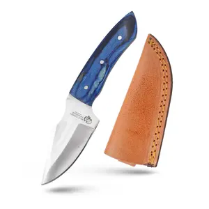 Wild Turkey Handmade 7-inch Camping Knife Blue Wood Handle Silver Bolster Comes Includes Leather Sheath