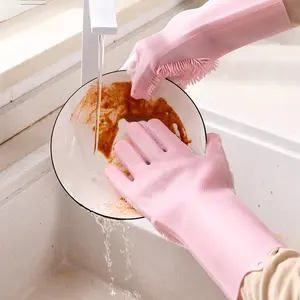1PC Dishwashing And Cleaning Gloves, Household Sponge Cleaner Magic Silicone Rubber Dishwashing Gloves Kitchen Cleaning Tools
