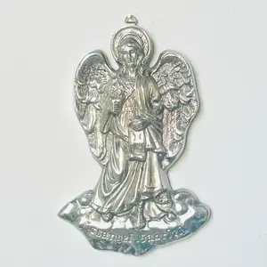 Arcángel Gabriel para pared. Diseño religioso Católico. Hecho de Pewter pulido Mexicano.