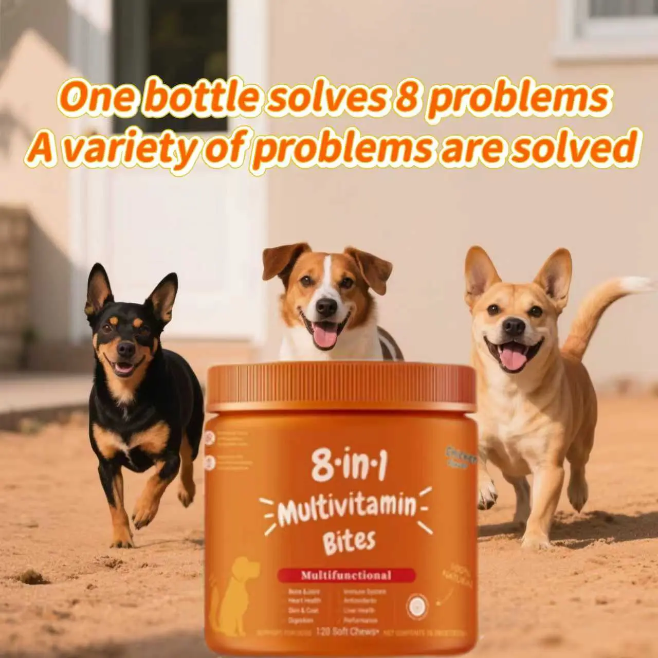 AlaskOmega 8-in-1 Multifunctional Soft Chew Granules Dog Multivitamin Treats with Glucosamine Chondroitin Digestive Enzymes Probiotics Grain-Free Chicken Flavor for Joint Support Digestion and Immune Health - Supplements