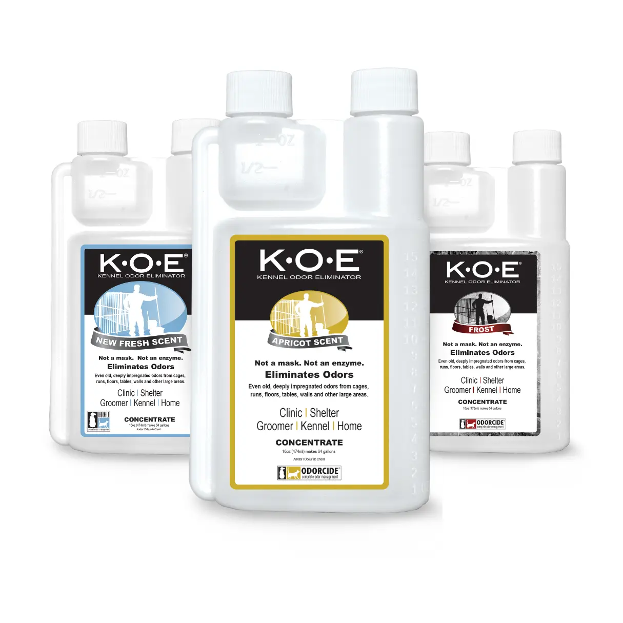 K.O.E. Scent Bundle (3 Piece) Kennel Odor Eliminator Apricot, Fresh Scent and Original 16 oz - Deodorizing 3 Pack Bundle