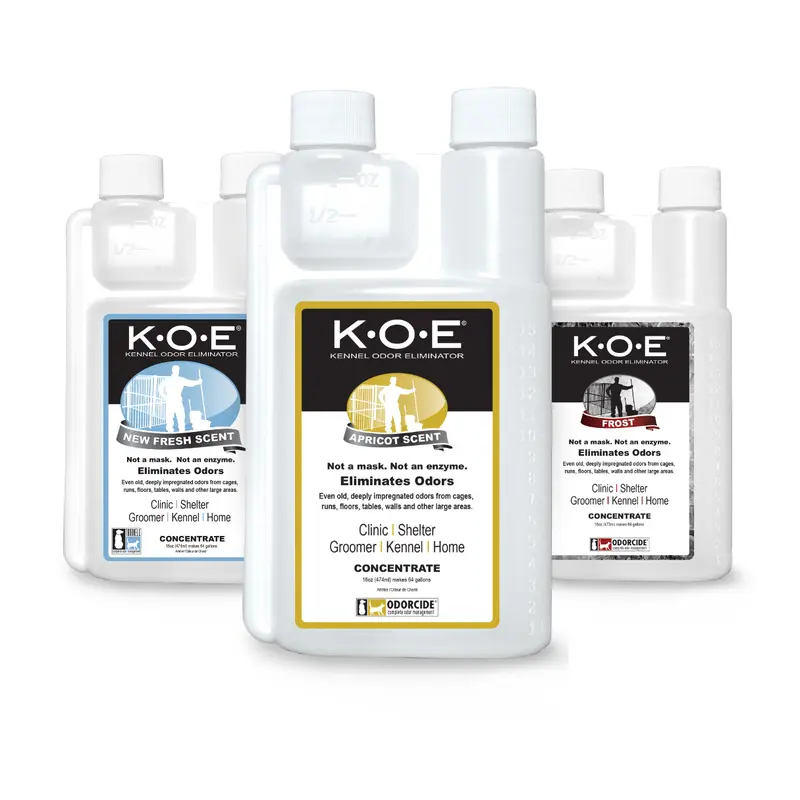 K.O.E. Scent Bundle (3 Piece) Kennel Odor Eliminator Apricot, Fresh Scent and Original 16 oz - Deodorizing 3 Pack Bundle