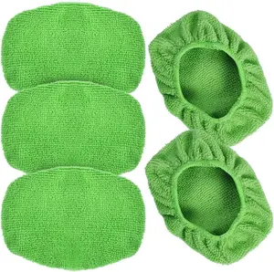 Microfiber Cleaning Cloth for Windshield Cleaning Tool, Windshield Cleanner Wand Replaceable Glass Cleaning Bonnets, Interior Auto Window Cleaner Washing Pads, Fit 5”, Green, 5 Pack