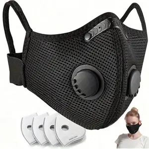 M Plus Dust Mask, Breathable Reusable Face Mask With 4 Activated Carbon Filters For Woodworking Construction Mowing Grinding Airborne Particles Pollen Pollution Air Filtration