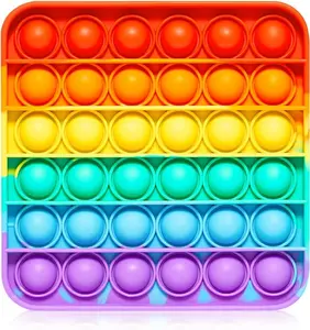 Push Pop Bubble Fidget Sensory Toy - for Autism, Stress, Anxiety - Kids and Adults (Rainbow Square)