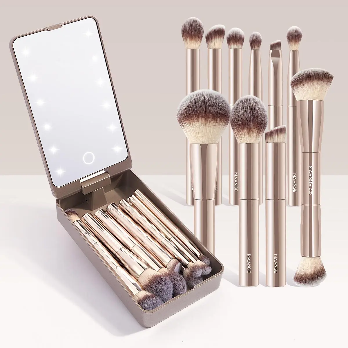 Professional Soft Beauty Brush Set with Storage Box, 10pcs/set Makeup Brush with LED Light, Multifunctional Makeup Accessories for Women & Girls, Gift for Women, Cosmetic Brush Set, Makeup Brush Kit, Makeup Brushes Set, Brush Combo