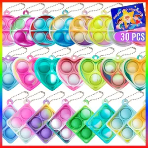 Pop Fidget Keychain It Mini Fidget Toys Bulk 30 Pack Party Favors for Kids 4-8,8-12 Year Boys Girls Push Pops Bulk Toys Its Small Prizes for Kids Classroom Birthday Party Favors Bubble Poppers