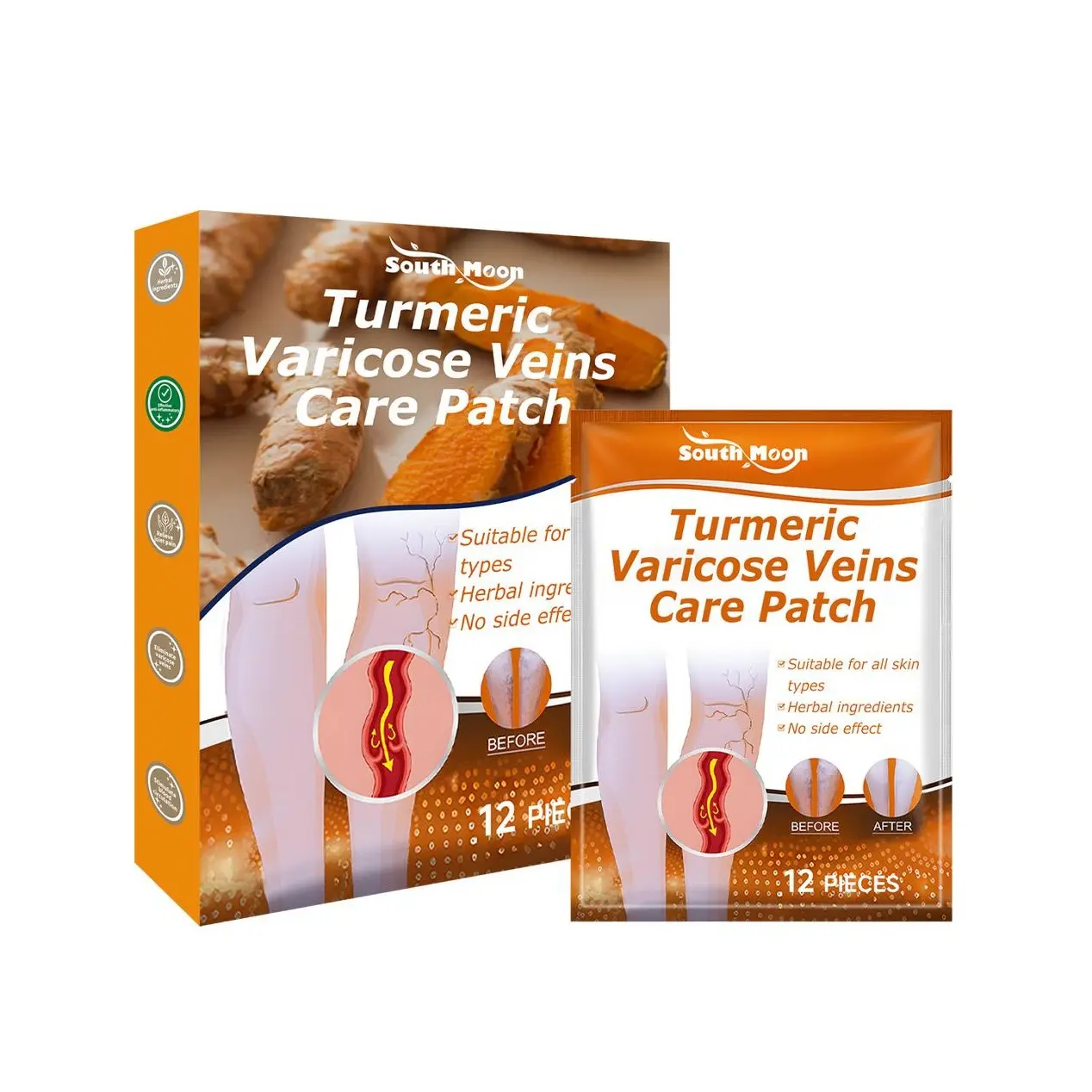 Turmeric Varicose Veins Care Patch Leg Pain Relief Patch for Varicose Veins, Blood Clots, and Swelling with Cold Compress Treatment Healthcare Therapy Therapeutic Alternative Wellness