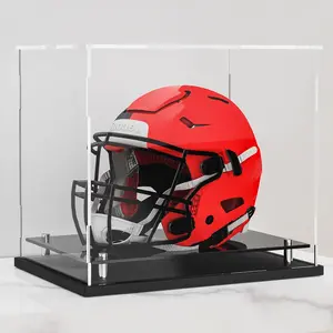 Full Size Football Helmet Display Case, Self-Assembly Acrylic Display Case with Black Protection Holder Base, UV Protection Clear Sports Memorabilia Showcase for Basketball Sneakers
