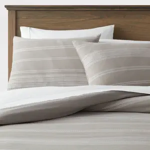 Threshold Cotton Duvet Cover Set Striped Lightweight OEKO-TEX, Gray/White, King