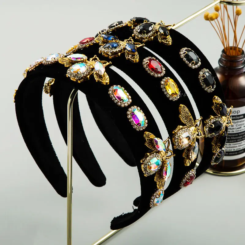 Baroque Black Gold Velvet Bee Headband