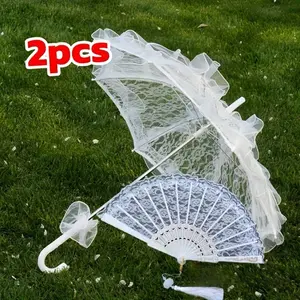 Custom Lace Wedding Fan Set, Elegant Umbrella and Fan for Weddings, Engagements, Christmas, Valentine's Day, Vintage Home Decor Gift, Hand Fan
