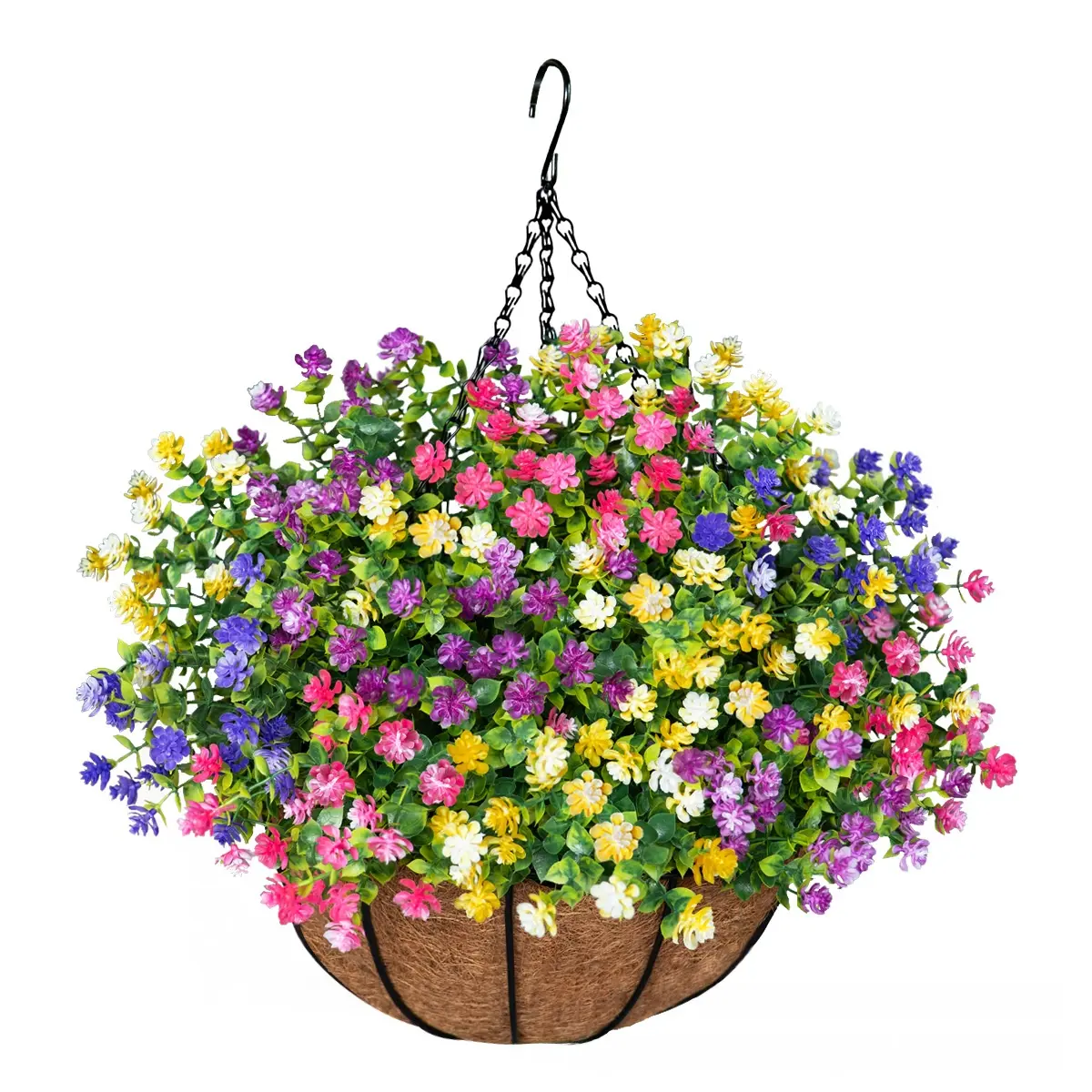 Artificial eucalyptus, camellia, and coconut palm flower baskets, hanging baskets, artificial flowers for home, garden, outdoor, and festive decorations Artificial eucalyptus, camellia, and coconut palm flower baskets, hanging baskets, artificial flowers for home, garden, outdoor, and festive decorations