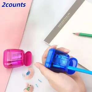2-Piece Triangle Dual-Hole Pencil Sharpener, Large Capacity, Suitable for Thick Pencils, Durable Plastic Manual Sharpeners, Multiple Colors