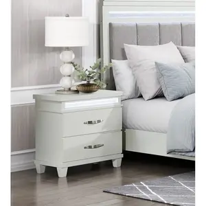White Finish 2-Drawers Nightstand with LED Lighting Modern Bedroom Furniture 1pc