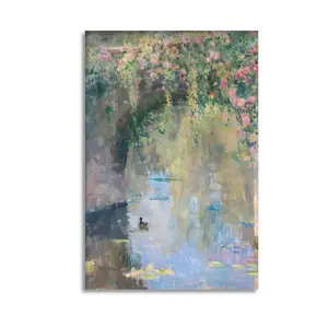 Monet-Style Pastel Impressionist Floral Wall Art - Artistic French Cottage Water Lily Artwork, Unframed French Country Decoration, Room Decor Gift for Mother's Day (New Product Launch)