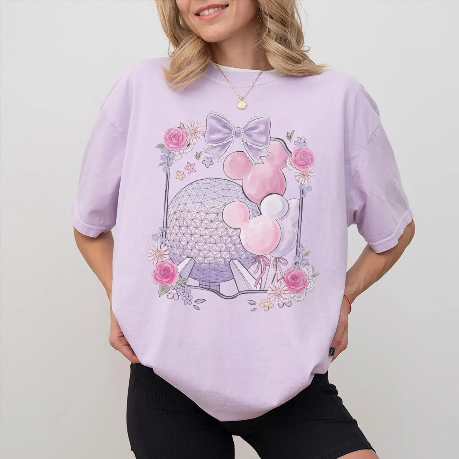 EPCOT Bow Comfort Colors Shirt, Spaceship Earth Balloon Tee, Floral Pastel Day Shirt, Cute Girls Trip Outfit