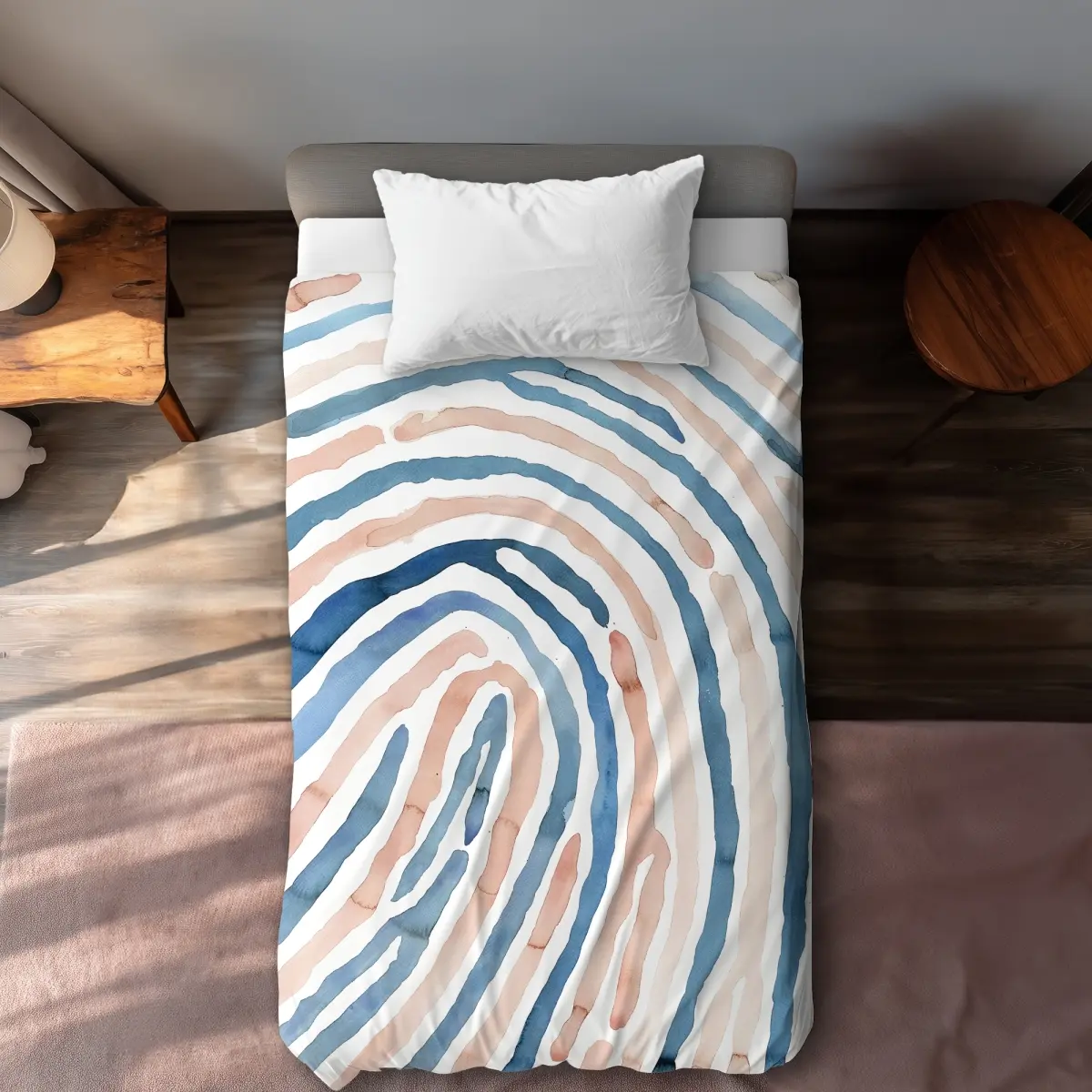 360 Stand Twin Extra Long Duvet Cover - Breathable Fabric Bedding Accessory, Artistic Look, Printed Face with Fingerprint Illustrative Design, Home Decor Textile, Blue Duvet Covers, Comfortable Duvet Covers
