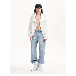 "Front Page Daily" Drawstring Raglan Sleeve Straight Collar Jacket Summer Fabric Light