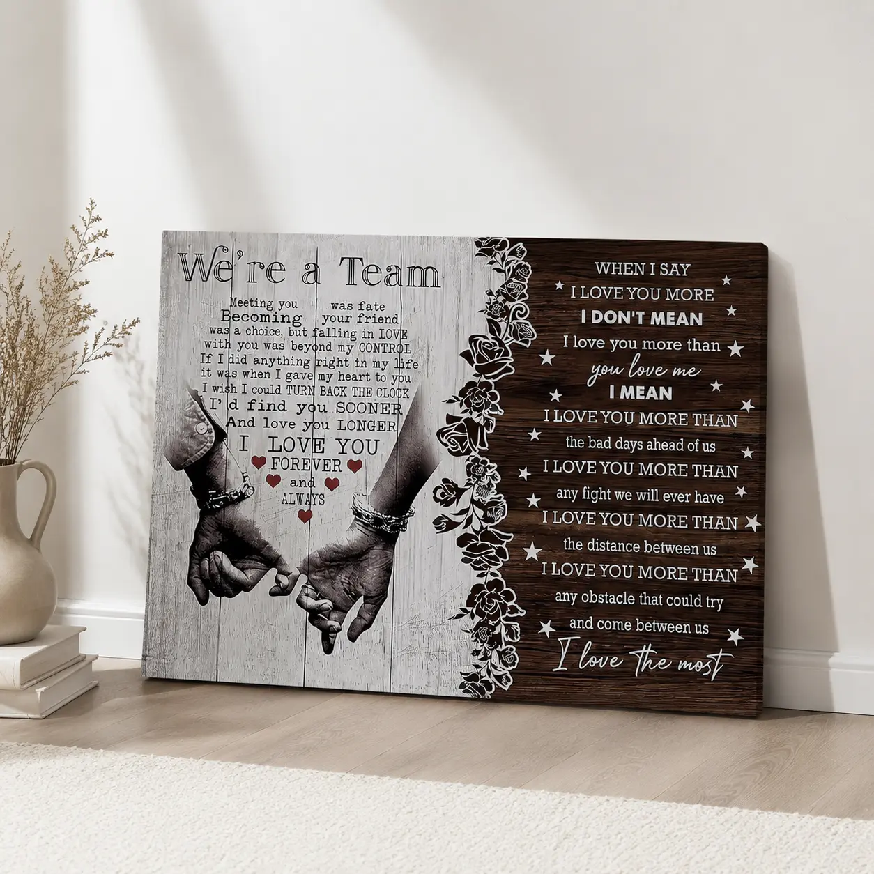 "We Are a Team" Couple Canvas Poster - Artistic Heart Design Photo Print, Custom Home Decor, Lover Spouse Gift for Bedroom, Living Room (Christmas, Anniversary)