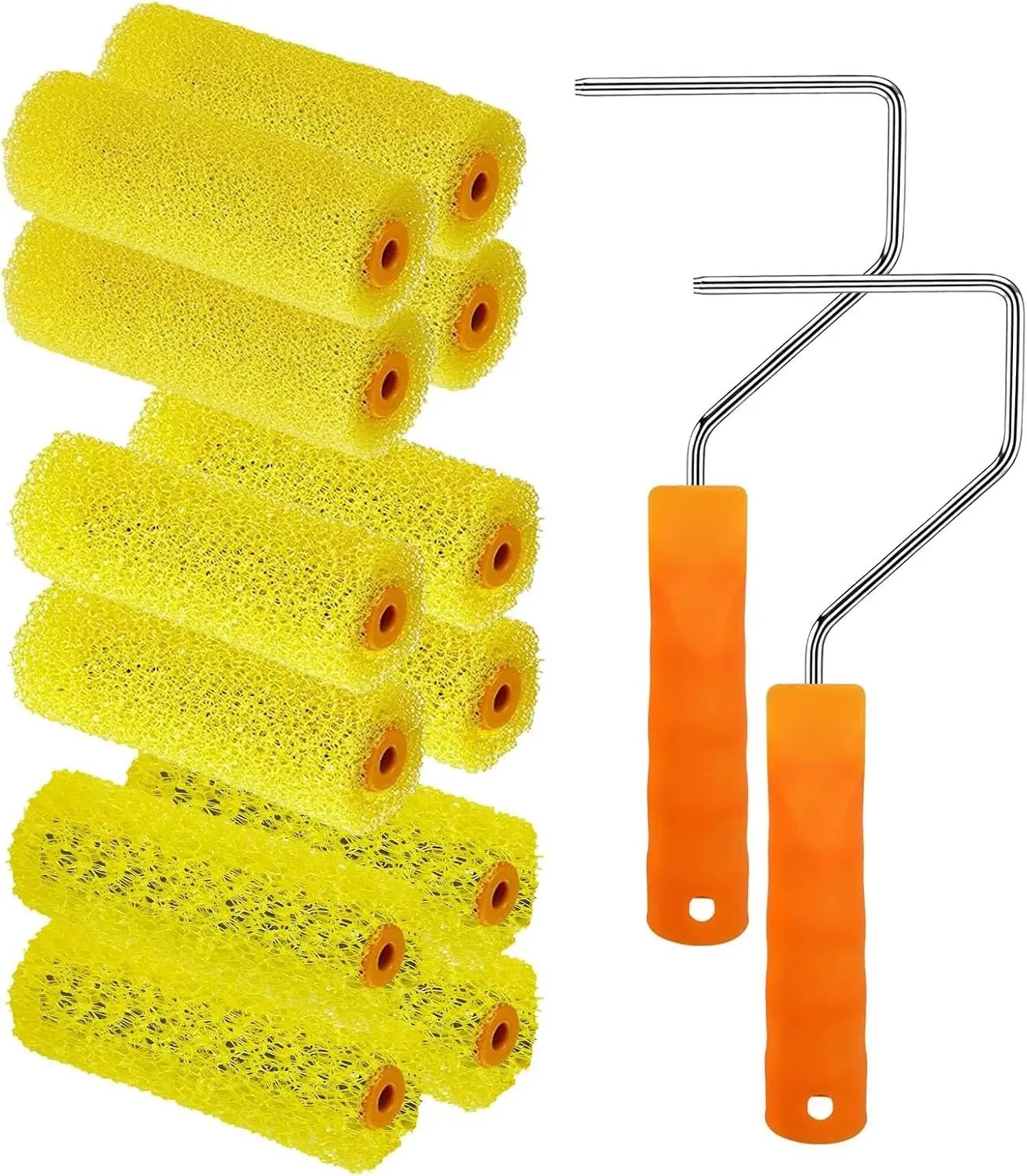 12 Pcs Textured Paint Roller Covers with 2 Frames Set, 4 inch 3 Textures Foam Drywall Texture Paint Rollers for Art Painting, Walls and Ceilings