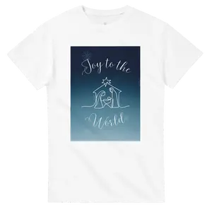 Joy to the World T-Shirt – Nativity Scene on Blue Background | Sizes S-5XL