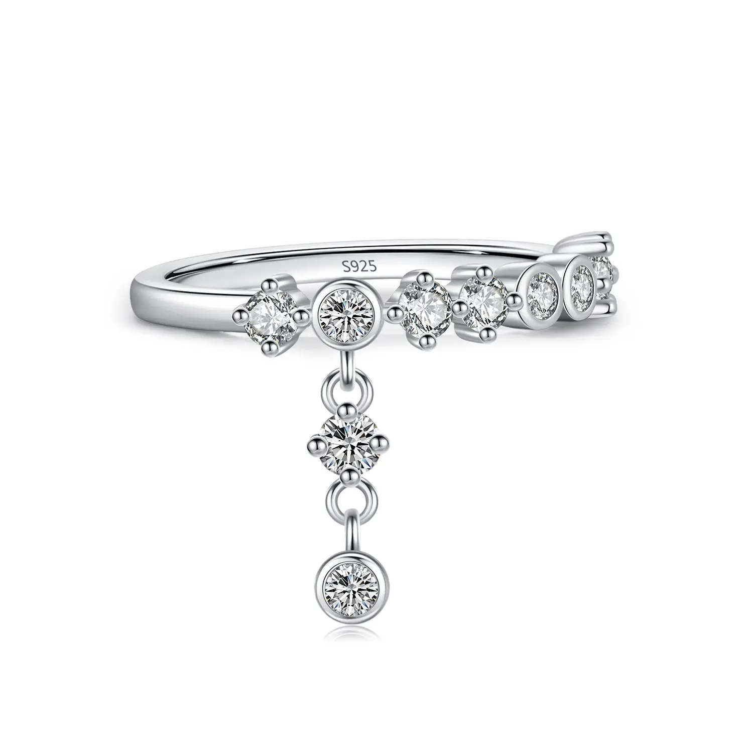 S925 Sterling Silver Sparkling Diamond Pendant Ring Fashion Versatile Daily Wear Minimalist Row Diamond Ring for Women