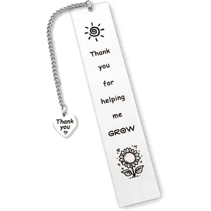 Teacher Appreciation Gifts for Women Men Book Reading Lovers Thank You for Helping Me Grow Sunflower Birthday Christmas End of The Year Graduation Gifts for Preschool Teacher Metal Bookmark Book Mark