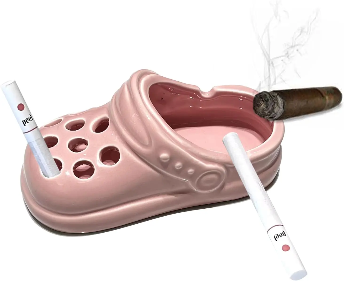 Creative Clogs Ceramic Cigarette Ashtray, Cute Tabletop Portable Smokeless Smoking AshTray for Home Indoor Outside Patio Office Cool Cigar Ashtray Handmade Gift for Men Women (Pink)