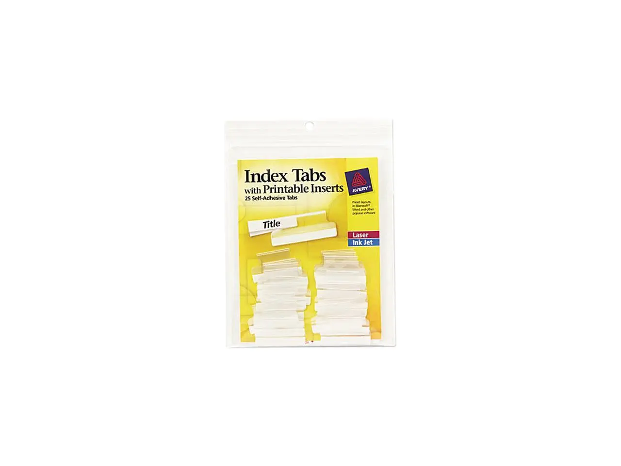Avery 16221 Self-Adhesive Tabs with White Printable Inserts, One Inch, Clear Tab, 25/Pack