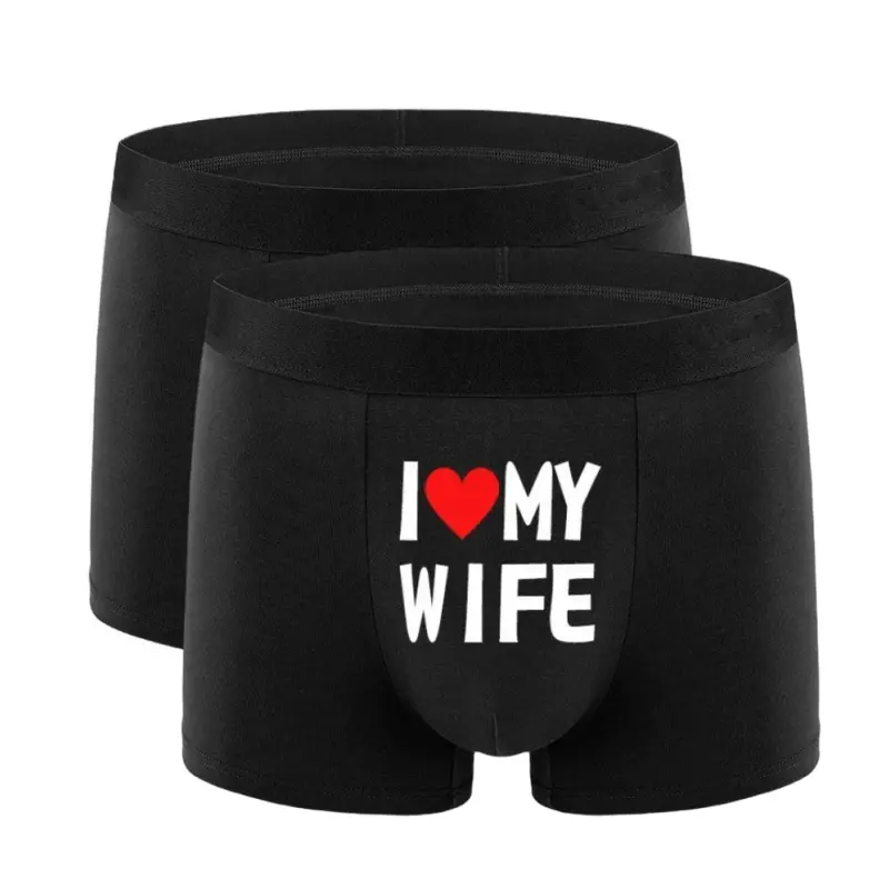 Men Boxer Briefs 2-Pack Polyester Soft Breathable Underwear Set I Love My Wife Print Daily Wear Loungewear Gift From Wife Girlfriend To Husband Boyfriend Couple Gift Romantic Present TikTok Viral Matching Couple Gift Home Lounge Comfort Base Layer