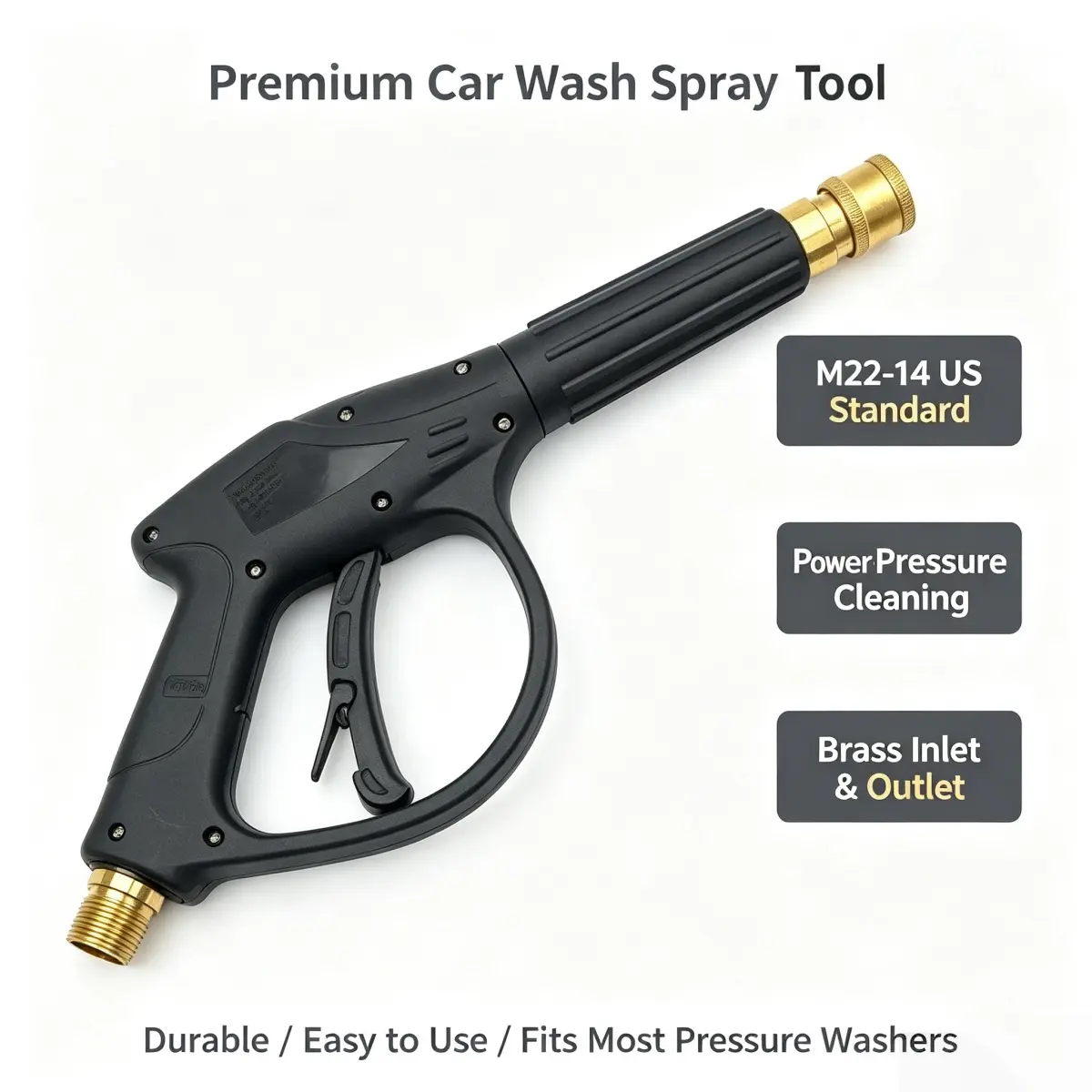 Pressure Washer Spray, M22-14mm Male Thread US Standard Pressure Car Wash Spray with Non-Slip Trigger, Brass Connector for Power Washing Car, Patio, Fence Cleaning