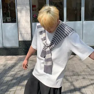 Simple Sunscreen Men Knitted Shawl Wraps Korean Style Asymmetry Stripe Scarf Cloak Knotted Fake Collar Wraps Clothes Decoration