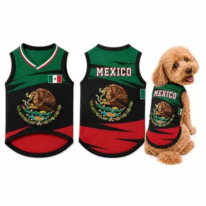 Mexico Dog Jersey, Mexico-Inspired Pet Soccer Shirt, Black Gold Sleeveless Puppy Sports Vest, Breathable Mesh Dog Shirt for Small Dogs Cats