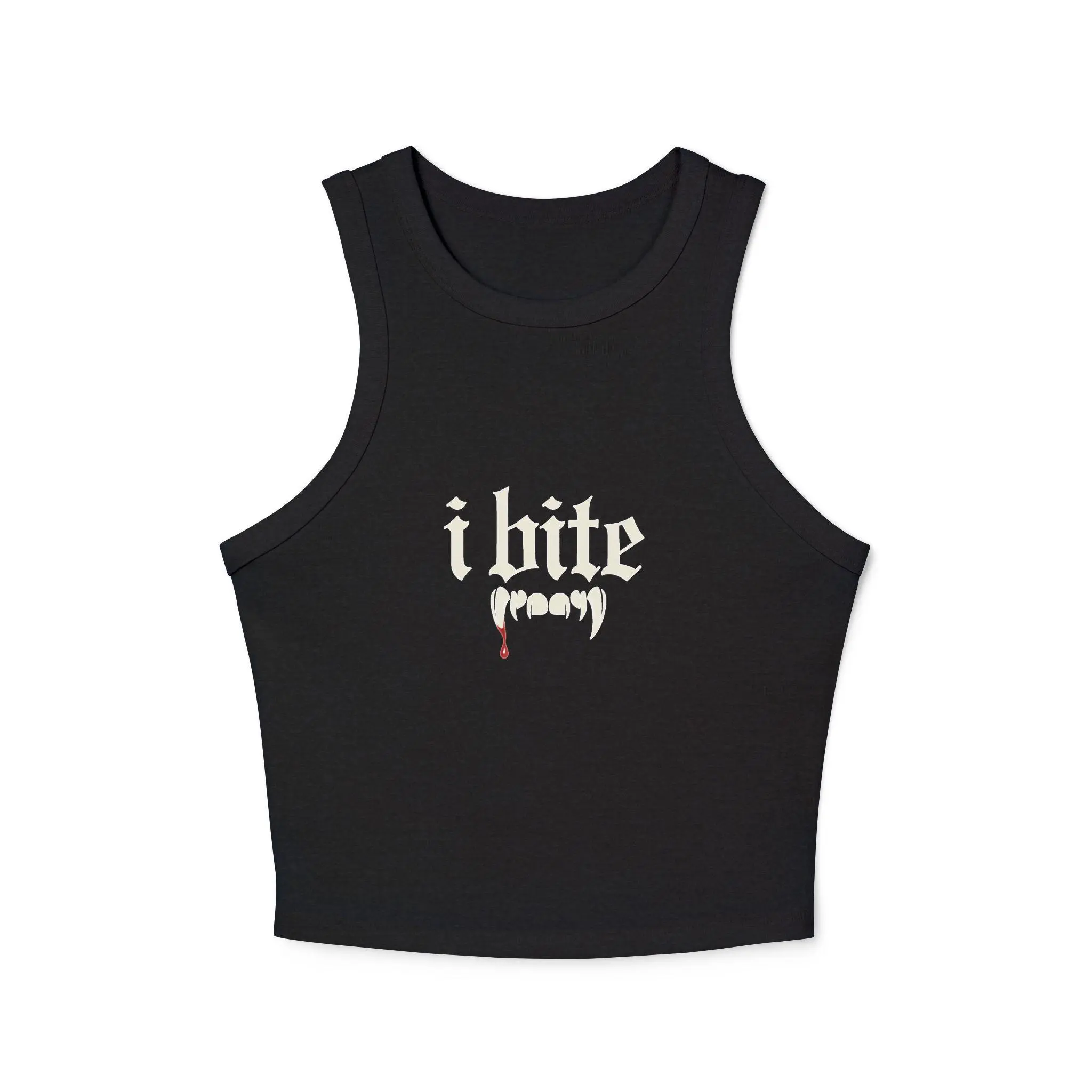 I Bite Gothic Vampire Graphic Micro Rib Racer Tank, Vintage 90s Coquette Racer Tank, Aesthetic Y2k Tee, Gift For Her
