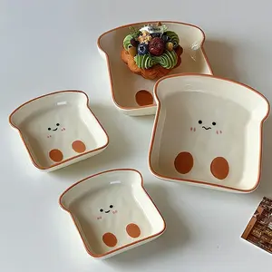 Cute Toast Shape Ceramic Plate, Korean Cartoon Porcelain, Home Use Tableware, Afternoon Tea Dessert Cake Snack Dish, Modern Ceramic Dinnerware, Modern Ceramic Plates