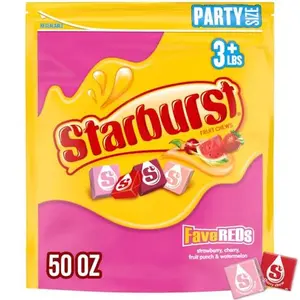 STARBURST FaverREDs Fruit Chews Chewy Candy, Party Size, 50 oz Bag