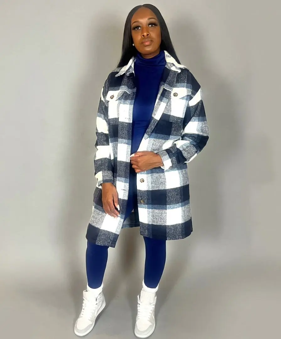Long Flannel Shacket (Navy/Combo)