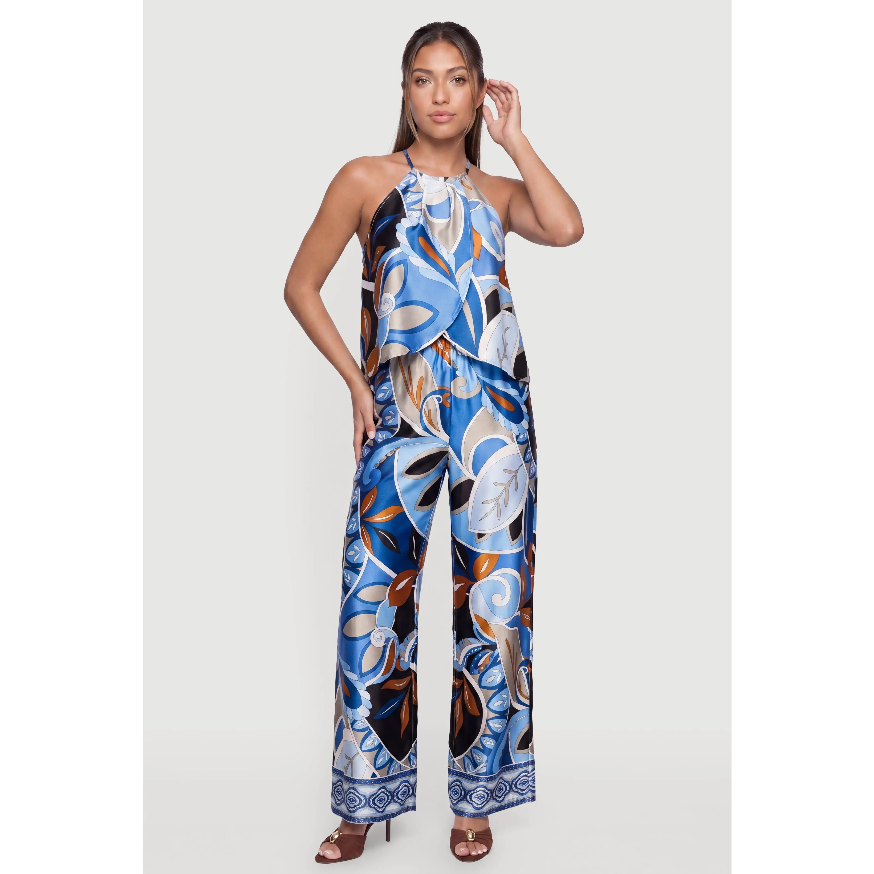 Patterned Satin Pull On Pants