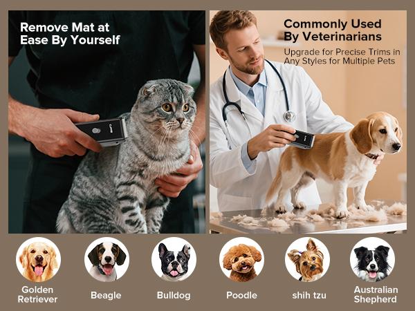 Pet Clippers for Dog Hair Grooming Low Noise, Rechargeable Cordless Cat Shaver with Ceramic Blade,Portable Pet Hair Trimmer for Matted & Long Hair